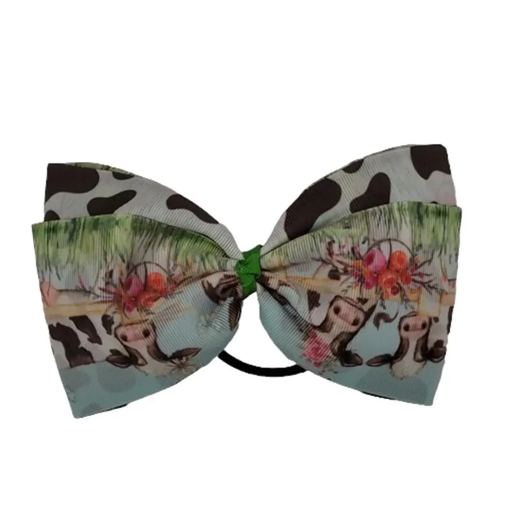 Girls' Farm Cow Print Floral Hair Bow